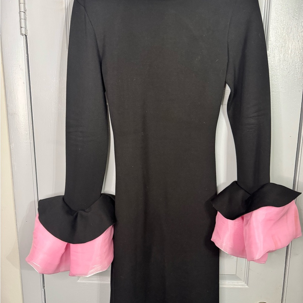 AKIRA Black Dress with Pink Ruffle Sleeves
